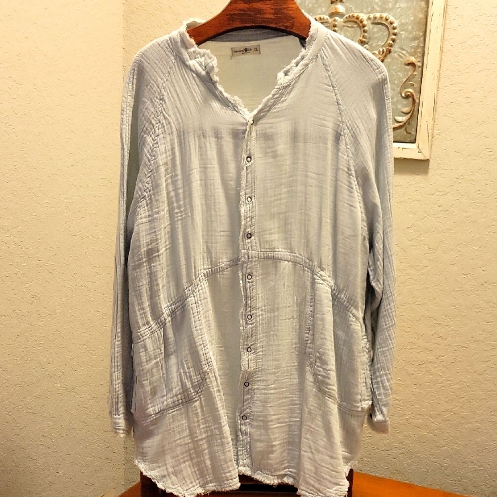 Natural Life Light Blue Cotton Gauze Blouse Size XL